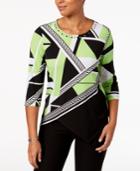 Alfred Dunner In The Limelight Printed Rhinestone-embellished Top