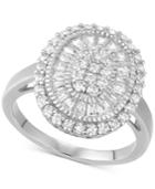 Cubic Zirconia Baguette Cluster Ring In Sterling Silver