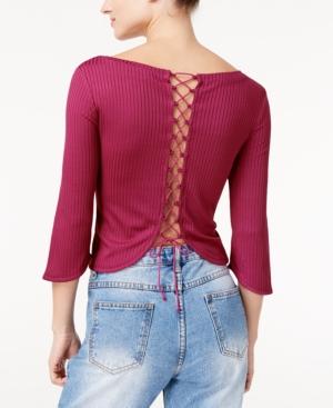 The Edit By Seventeen Juniors' Lace-up Rib-knit Crop Top