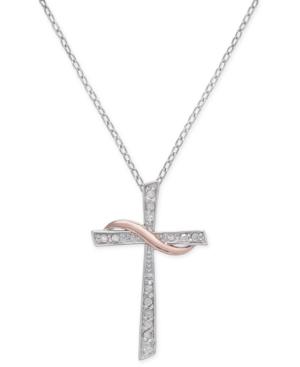 Diamond Two-tone Cross Pendant Necklace (1/10 Ct. T.w.) In Sterling Silver