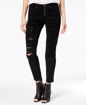 Black Daisy Juniors' Jamie Ripped Cuffed Skinny Jeans