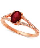 Ruby (1-1/8 Ct. T.w.) & Diamond (1/8 Ct. T.w.) Ring In 10k Rose Gold