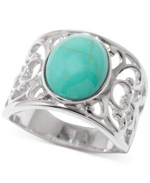Manufactured Turquoise Filigree Ring In Sterling Silver (2-1/2 Ct. T.w.)