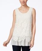 Style & Co. Petite Crocheted Chiffon-hem Top, Only At Macy's