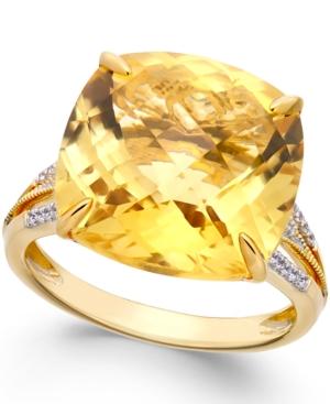 Citrine (13-1/2 Ct. T.w.) And Diamond (1/8 Ct. T.w.) Split Shank Ring In 14k Gold