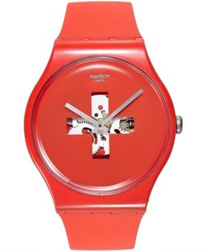 Swatch Unisex Swiss Swiss Around The Clock Red Silicone Strap Watch 41mm Suor106