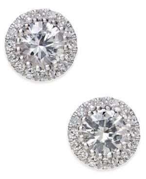 White Sapphire (5/8 Ct. T.w.) And Diamond (1/10 Ct. T.w.) Stud Earrings In 14k White Gold