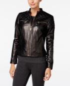Cole Haan Leather Quilted-trim Moto Jacket