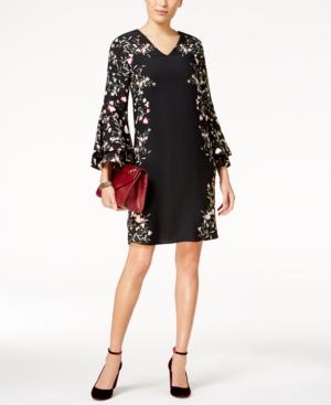 Alfani Printed Floral Bell-sleeve Dress, Created For Macy's