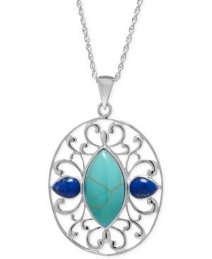 Manufactured Turquoise And Dyed Lapis Pendant Necklace In Sterling Silver (5 Ct. T.w.)