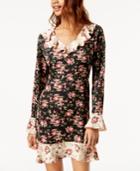 One Hart Juniors' Contrast-floral Ruffled Dress, Created For Macy's