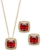 City By City Gold-tone Cubic-zirconia Cushion-cut Halo Earrings And Pendant Necklace