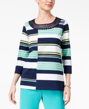Alfred Dunner Montego Bay Striped Crochet-neck Top