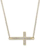 Studio Silver 18k Gold Over Sterling Silver Necklace, Cubic Zirconia Accent Sideways Cross Pendant