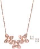 Charter Club Rose Gold-tone Pave And Imitation Pearl Flower Statement Necklace & Stud Earrings