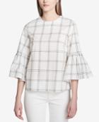Calvin Klein Cotton Plaid Bell-sleeve Top