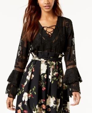 One Hart Juniors' Ruffle-sleeved Burnout Blouse, Created For Macy's