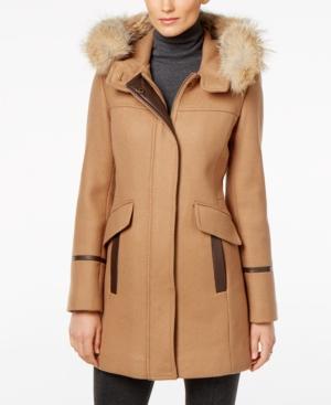 Trina Turk Coyote-fur-trim Wool-blend Coat