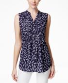 Charter Club Sleeveless Split-neck Blouse, Pineapple Print