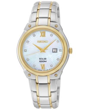 Seiko Women's Solar Diamond Accent Two-tone Stainless Steel Bracelet Watch 30mm Sut214