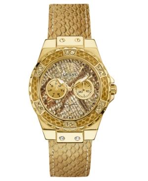 Guess Women's Gold-tone Leather Strap Watch 38mm