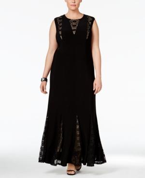 R & M Richards Plus Size Sequined Lace Gown
