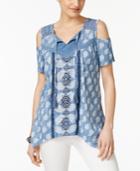 Style & Co Tasseled Cold Shoulder Top, Only At Macy's