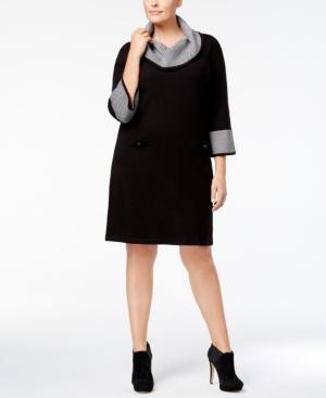 Jessica Howard Plus-size Zigzag-trimmed Cowl-neck Sweater Dress