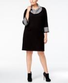 Jessica Howard Plus-size Zigzag-trimmed Cowl-neck Sweater Dress