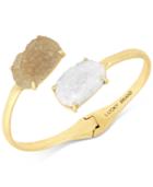 Lucky Brand Gold-tone Rock Crystal Hinged Cuff Bracelet