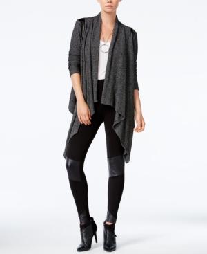 Bar Iii Faux-leather-inset Waterfall Cardigan, Only At Macy's