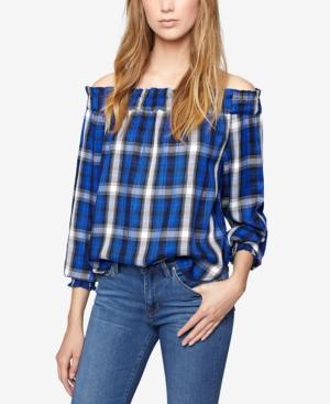 Sanctuary Venus Plaid Off-the-shoulder Top
