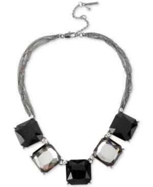 Kenneth Cole Hematite-tone Black And Clear Stone Frontal Necklace