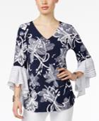 Alfani Floral-print Ruffle-sleeve Top, Only At Macy's