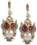 Betsey Johnson Gold-tone Ornate Owl Drop Earrings