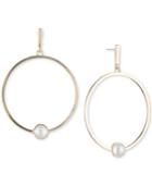 Dkny Gold-tone Imitation Pearl Drop Hoop Earrings, Created For Macy's