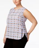 Nine West Plus Size Geo-print Keyhole Top