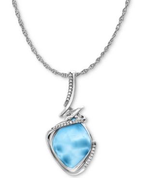 Marahlago Larimar & White Sapphire (1/8 Ct. T.w.) 21 Pendant Necklace In Sterling Silver
