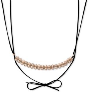 Guess Gold-tone Crystal & Imitation Pearl Faux Suede Wrap Around Choker Necklace