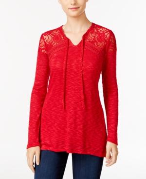 Style & Co. Lace-yoke Tie-neck Top, Only At Macy's