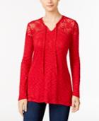 Style & Co. Lace-yoke Tie-neck Top, Only At Macy's