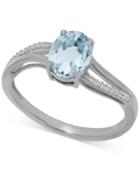Aquamarine (1-1/10 Ct. T.w.) And Diamond Accent Ring In 14k White Gold