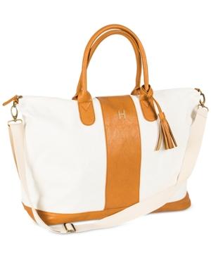 Cathy's Concepts Personalized Brown Striped Faux Leather Oversized Weekender Tote