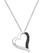 Black And White Diamond Heart Pendant Necklace (1/10 Ct. T.w.) In Sterling Silver