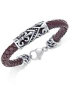 Sutton By Rhona Sutton Men's Stainless Steel Brown Leather Bracelet