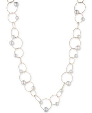 Anne Klein Gold-tone Imitation Pearl Fine Circle Link Collar Necklace