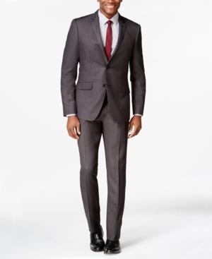 Perry Ellis Charcoal Pindot Extra Slim-fit Suit