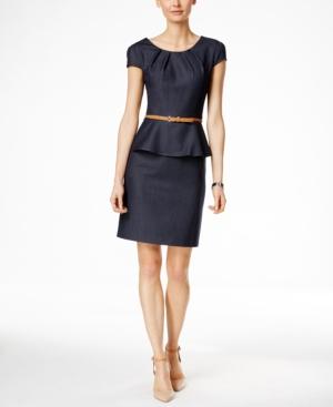Connected Petite Belted Peplum Sheath Dress