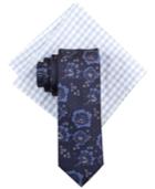 Tallia Men's Omo Floral Tie And Gingham Pocket Square Set