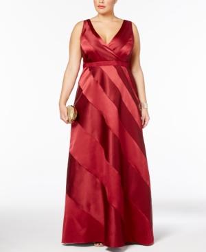 Adrainna Papell Plus Size Satin Striped Ball Gown